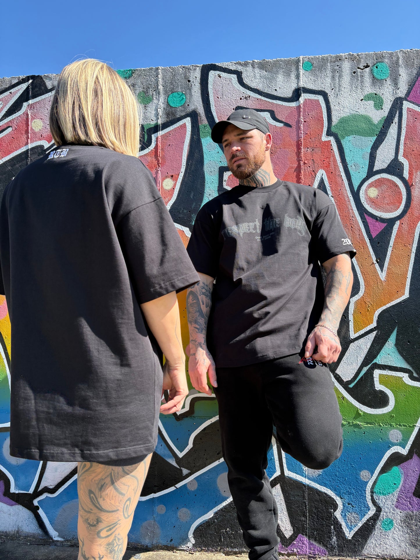 RESPECT THE BODY Vintage drop T-Shirt  BLACK